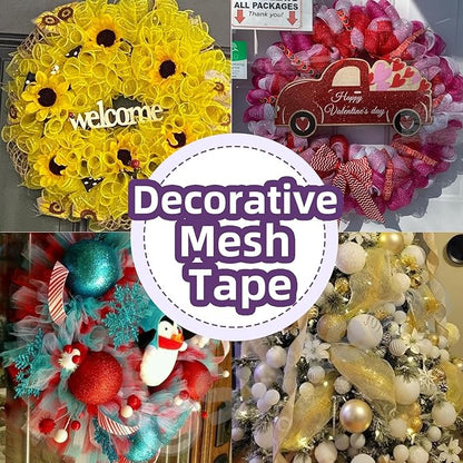 Swpeet 3 Rolls 6 Inches Mesh Ribbon Glitter Metallic Wrapping Ribbon Kit, Glitter Tulle Fabric Spool Ribbon Metallic Foil Mesh Ribbon for DIY Project Wreaths Party Decorations Wrapping Craft