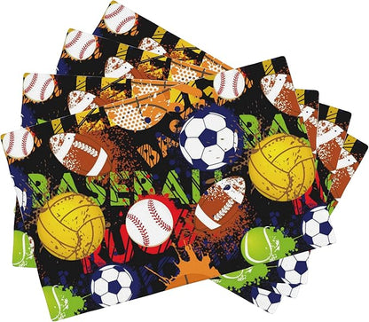 Watercolor Balls Placemats Set of 4, 12x18 Inch Non-Slip Washable Heat Resistant Linen Fabric Table Mats,Place Mats for Holiday Party
