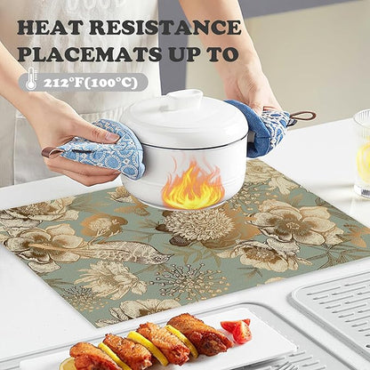Placemats Set of 4 Retro Peony Bird and Butterfly Table Mats Linen Place Mats for Dining Kitchen Country Camp Farmhouse Decor 12x18 Inch