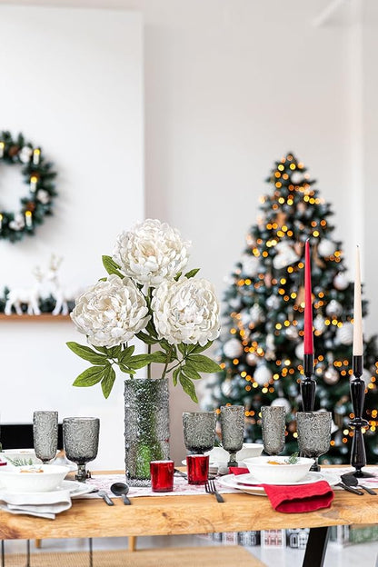 Briful 3PCS White Peony Artificial Flower Stems 29.1in Long Stem Fake Peonies Silk Floral Arrangement Real Touch Peony Flower for Christmas Home Vase Party Wedding Bouquet Decor