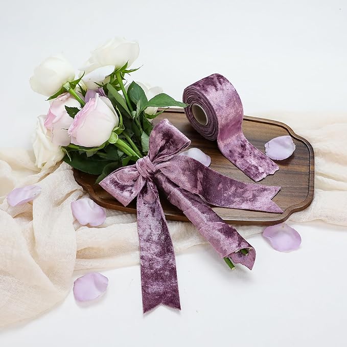 Velvet Ribbon Purple 1-1/2 inch Wide Double-Sided Glossy Fabric Ribbons for Christmas Tree Decor Gift Wrapping Flower Bouquet DIY Crafts 10Yd