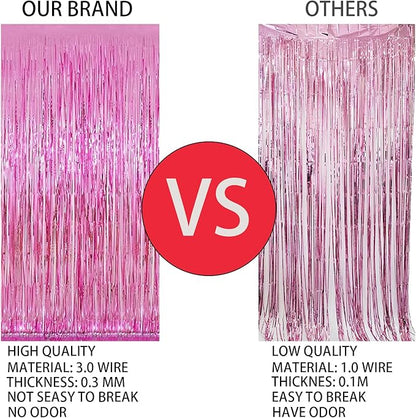 Keyali 3 Pack 3.3 * 8.3 ft Foil Curtain Metallic Tinsel Fringe Curtains Photo Booth Props Backdrop for Birthday Wedding Engagement Baby Shower Christmas Holiday Celebration Partyl,Pink