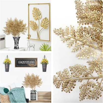 Artificial Golden Plants Fake Gold Star Ginkgo Leaves - Tall 30 Inch 2 Pack, Faux Bushes Simulation Small Apricot Leaf for Christmas Decor Indoor Outdoor Party Wedding DIY Table Centerpiece Decoration