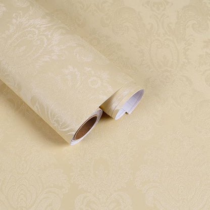 Beige Floral Peel and Stick Wallpaper Textured Vintage Damask Floral Wallpaper 15.7"x118" Self Adhesive Removable Beige Contact Paper for Cabinets Waterproof Vinyl Roll for Bedroom Bathroom