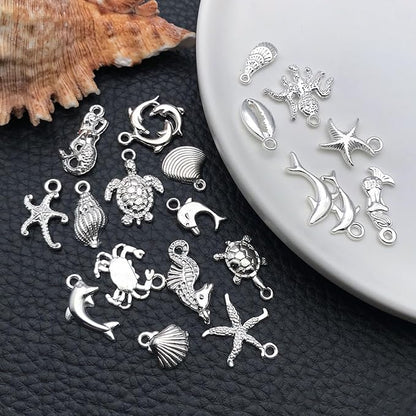 WOCRAFT 60pcs Bright Silver Ocean Bracelet Charms for Jewelry Making Sets DIY Necklace Bracelet Keychain Crafting Charms Kit Craft Supplies (SN885)