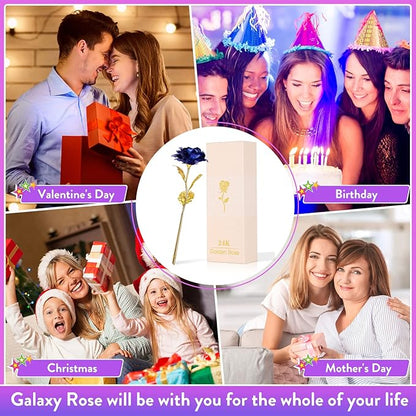 Christmas Flowers Gifts for Women, Mom Birthday Gifts for Christmas, Galaxy Glass Rose Forever Preserved Flowers Eternal Crystal Roses Xmas Gifts for Grandma Wife Sister Her Friends, Blue