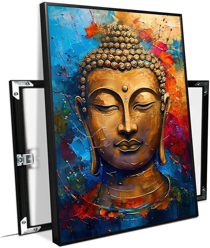 Golden Serenity Buddha Vintage Painting Wall Art Spirituality and Modern Art Wall Decor Adds Brilliance to Vibrant Home Decor 20x30in Metal blackFramed