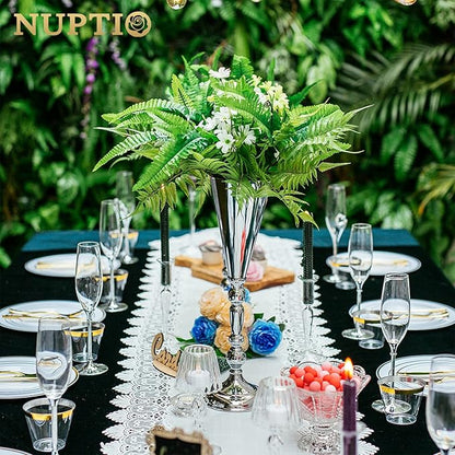 2 Pcs Tabletop Silver Metal Wedding Flower Trumpet Vase, 16.5 inch Table Decorative Centerpiece Artificial Flower Arrangements for Anniversary Ceremony Party Birthday Event Aisle Home Decoration