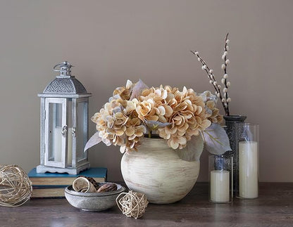 Handmade Beige White Two-Ear Ceramic Vase, Textured Pottery Vase with Two Ears for Centerpieces, Kitchen, Living Room, Bedroom Decor Gifts (Beige White, Short)