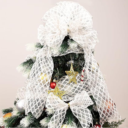 VATIN 4" White Christmas Ribbon, White Glitter Mesh Diamond Web Sequin Dots Wired Christmas Ribbon for Gift Wrapping Bow Making Wreath Supply-10 Yards