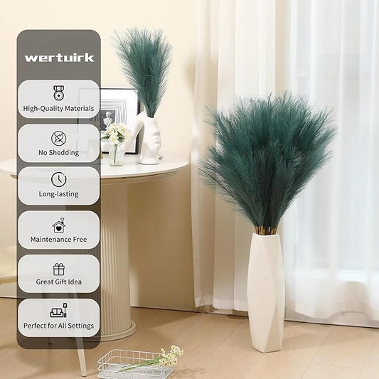 9 Stems Green Pampas Grass - 38 Inch Tall Pampas Grass Decor, Fluffy Artificial Pompas Floral for Vase Filler, Wedding, Party Farmhouse and Room Decor (Green)