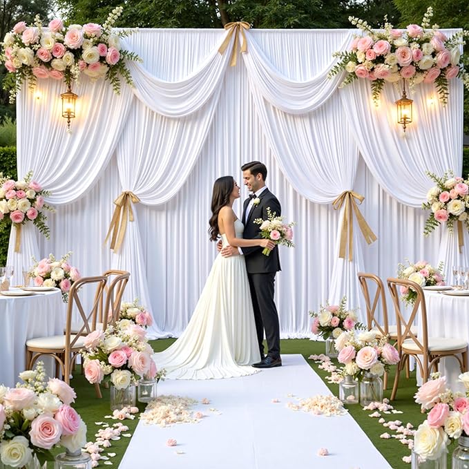 gogoparti 20x12 ft White Wrinkle-Free Backdrop Curtain for Weddings & Parties - 4 Panels (5x12 ft Each) for Birthday, Baby Shower, Halloween Photography Background