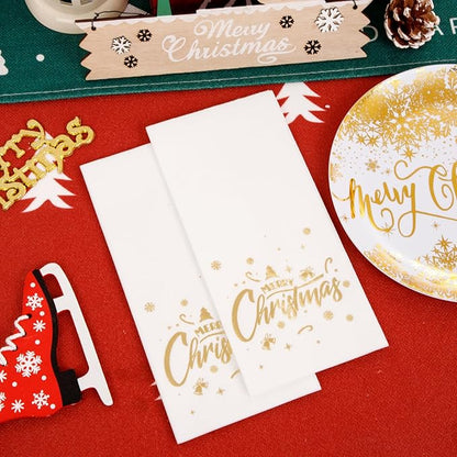 DaYammi 175Pcs Christmas Gold Plastic Dinnerware Set, 50Pcs Heavyduty Disposable Party Plates,Fancy Snowflake Design, 75Pcs Gold Plastic Cutlery,25Pcs 9oz gold Cups,25Pcs Napkins Perfect for Christmas