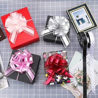 12 Pieces Pull Bow Wrapping Pull Bow Ribbon Pull Bows for Wedding Baskets,6 Inches Diameter Gift Bows, Large Bows for Presents. (Red)