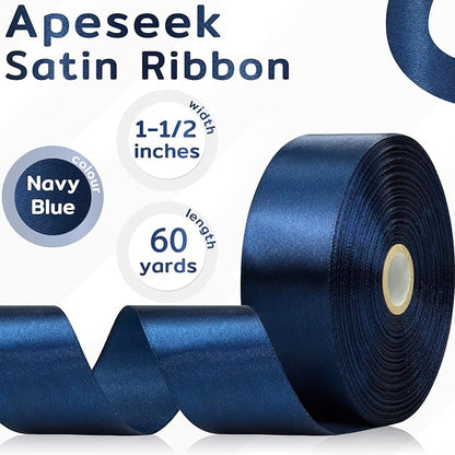 60 Yards Navy Blue Ribbon 1-1/2 Inch, Solid Dark Blue Satin Ribbon for Gift Wrapping, Crafts, Flower Bouquet, Wedding, Baby Shower, Festival, Christmas, Halloween