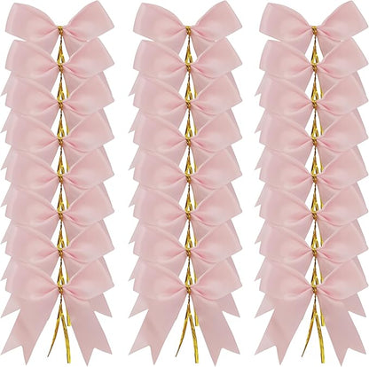 50pcs 3.5" Double Face Satin Pink Bows with Twist Ties Bows Wine Bows Tie with Fish Tail Cutting (Pink)
