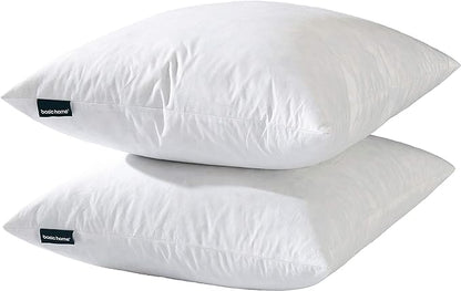 18x18 Decorative Throw Pillow Inserts-Down Feather Pillow Inserts-Square-Cotton Fabric-Set of 2-White.