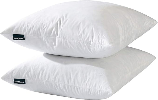 18x18 Decorative Throw Pillow Inserts-Down Feather Pillow Inserts-Square-Cotton Fabric-Set of 2-White.
