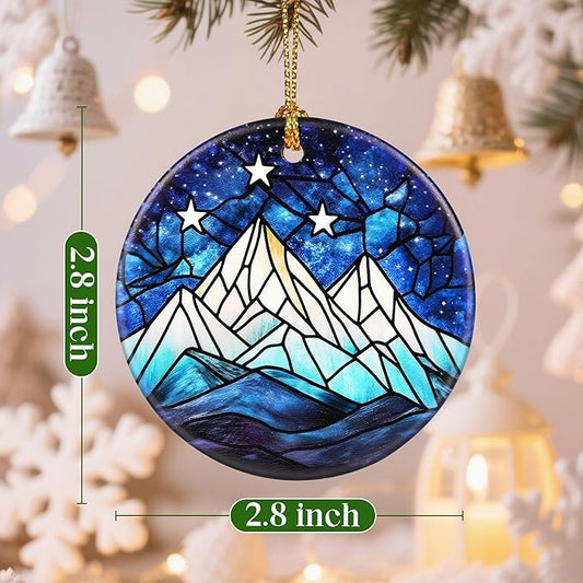 Christmas Ornaments, 2.8 Inch Ceramic Hanging Ornament, Christmas Tree Ornaments, Xmas Decorations, Holiday Decorations, Holiday Party Gifts, and Xmas Gift Ideas - Starry Night Peaks