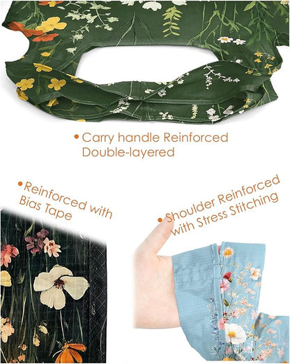 BeeGreen Flower Reusable Shopping Bags Cute Grocery Bag 6 Pack, Christmas Gift Bags Heavy-Duty Foldable Shopping Totes for Supermarket, Work & Travel, Large Washable Polyester Tote Bag with Handles