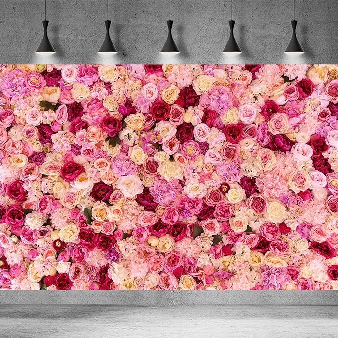 Pink Red Rose Flowers Theme Photography Background Baby Shower Wedding Happy Birthday Photo Backdrop Dessert Cake Table Floral Decoration Studio Props Banner Decor Background 5x4ft