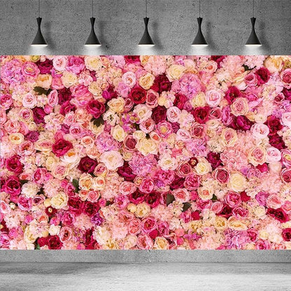 Pink Red Rose Flowers Theme Photography Background Baby Shower Wedding Happy Birthday Photo Backdrop Dessert Cake Table Floral Decoration Studio Props Banner Decor Background 5x4ft