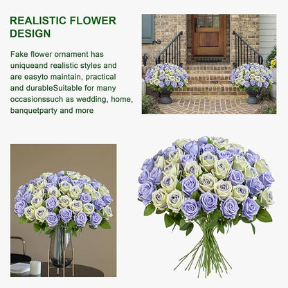 Fake Plants Roses Flowers Plastic Flowers Spring Decorations for Home Gifts for Gf Roses Artificial Flowers for Vase Fake Flowers Home Decor 19.6"(LPU & Pu Heart 50PCS)