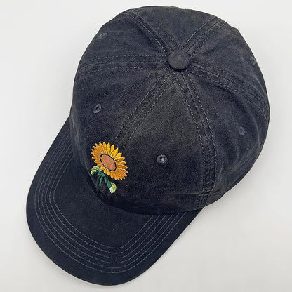 Cute Flower Hat, Elegant Floral Embroidered Adjustable Baseball Cap for Men Women, Gifts for Flower Lovers, Black