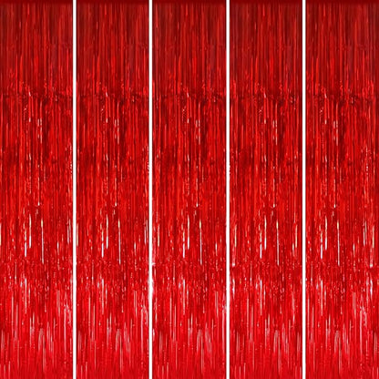 GOER 3.2 ft x 8.2 ft Metallic Tinsel Foil Fringe Curtains Party Photo Backdrop Party Streamers for Birthday,Graduation,New Year Eve Decorations Wedding Decor (5 Packs,Red)