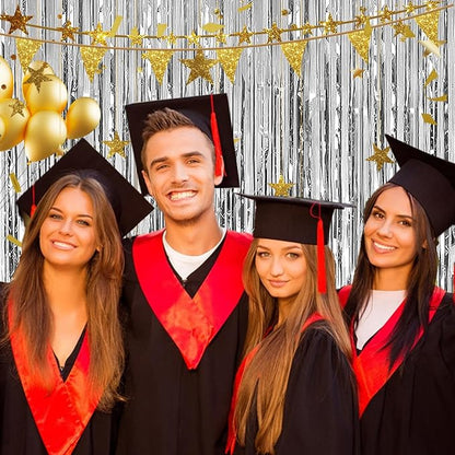 2 Pack 3.28 ft x 6.56 ft Silvery Tinsel Curtain Party Backdrop Decorations, Metallic Foil Fringe Backdrop Door for Halloween, Christmas, Birthday Graduation Wedding Party Streamers Photo Backdrop.