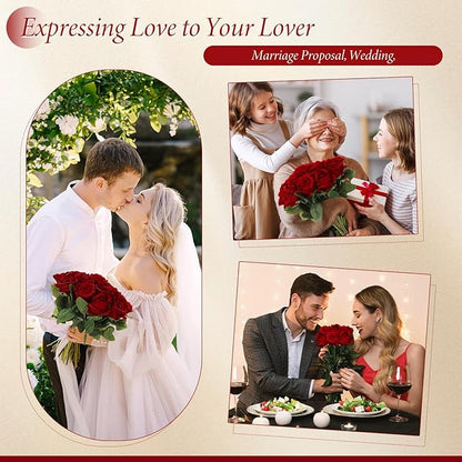 Hotop 40 Pcs Rose Artificial Flowers Bulk with Long Stem,Realistic Silk Fake Roses Bouquet for Home Wedding Centerpieces Party Table Decoration Valentines Gifts(Wine Red)