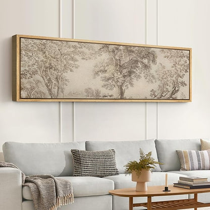 SIGNFORD Large Framed Canvas Print Wall Art Vintage Arboreal Trees in an Etching Illustrations Modern Art Relax/Calm Warm for Living Room, Bedroom, Office - 60"x20"