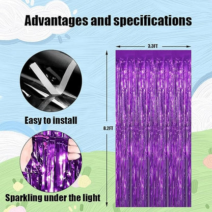 Keyali 2 Pack 3.3 * 8.3 ft Foil Curtain Metallic Tinsel Fringe Curtains Photo Booth Props Backdrop for Birthday Wedding Engagement Baby Shower Christmas Holiday Celebration Partyl,Purple