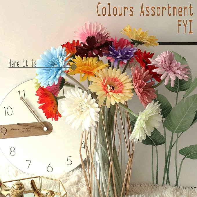 12pcs Artificial Gerbera Daisies,22 Inch Long Stem Silk Daisy Flowers,Realistic Artificial Flower Mums for Home Décor Centerpiece Wreath Supplies Wedding Bouquet,Yellow