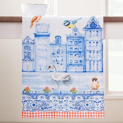 Maison d'Hermine Table runner 100% Cotton DoubleLayer TableRunners 108 inches long Decorative for Home Kitchen Dining Party Baby Shower Wedding Bridal Shower SpringSummer(Amsterdam Canals,14.50"x108")
