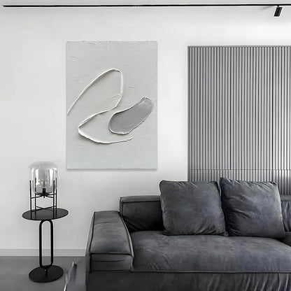 Epicler art Hand-painted White and Grey abstract wall decoration Oil Thick texture Minimalist art 40x28 inches