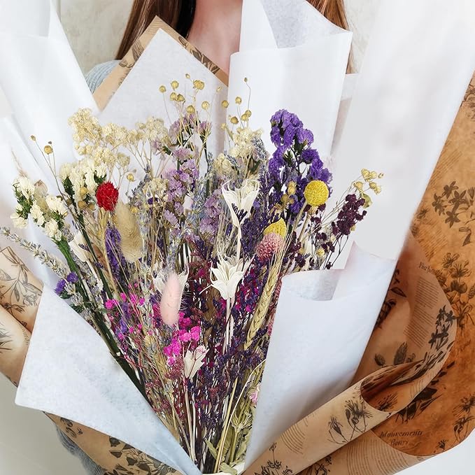 CISDUEO Dried Flowers Bouquet Dried Forget Me Not Natural Lavender Dried Flowers Bunny Tails Baby's Breath Flowers Wheat Stalks Floral Arrangements for Wedding Table Centerpiece Decor Farmhouse DIY