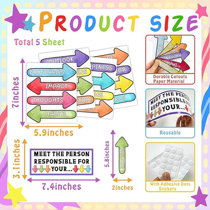 Colorful Bulletin Board Cutouts Decorations for Classroom Paper Decals Set Kids Inspirational Mirror Decal Self Affirmation Poster Stickers Posiotive Paper Cutouts for Nursery School Chalkboard Supply