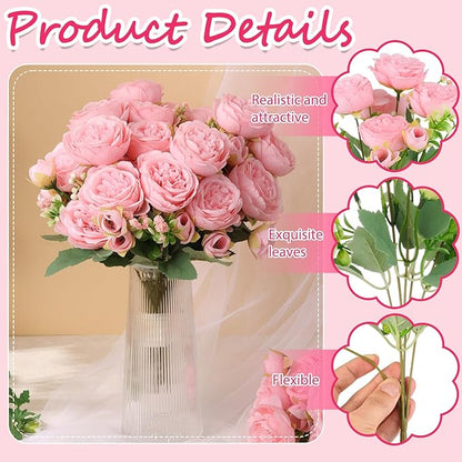 Olgaa 12 Bundles Peonies Artificial Flowers Artificial Peonies Silk Flowers Bulk Fake Peony Bouquet for Bridal Shower Decorations Wedding Table Centerpiece (Light Pink)