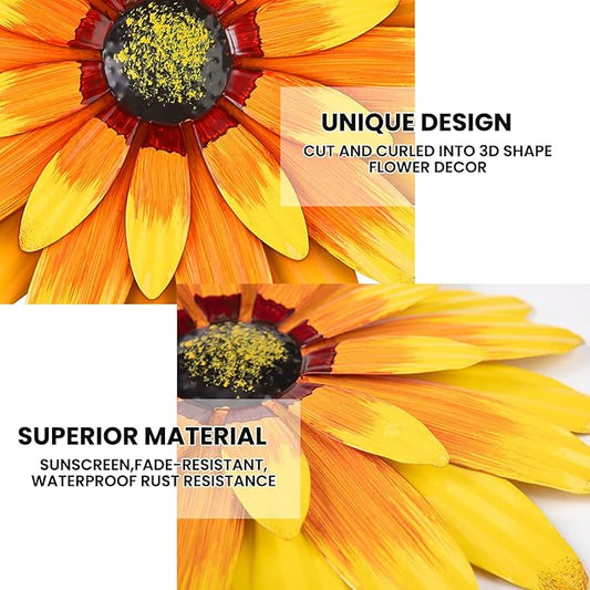 Dekomere Metal Flowers Outdoor Decor 13" Metal Sunflower Wall Art Decorations Sunflower Wall Decor for Kitchen Living Room Porch Garden Yard
