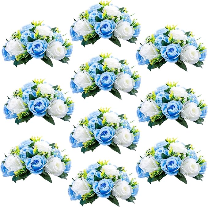 Sziqiqi Pack of 10 Fake Flowers, Silk Rose Flowers, Suit for Wedding/Party Centerpiece Road Lead Flower Rack Decorations, 10 Pieces