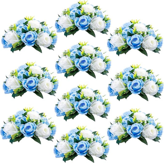 Sziqiqi Pack of 10 Fake Flowers, Silk Rose Flowers, Suit for Wedding/Party Centerpiece Road Lead Flower Rack Decorations, 10 Pieces