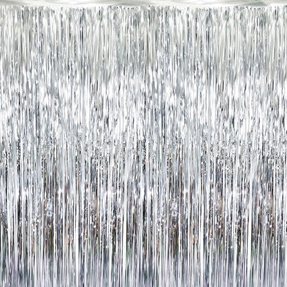 GOER 3.2 ft x 8.2 ft Metallic Tinsel Foil Fringe Curtains Party Photo Backdrop Party Streamers for Birthday,Graduation,New Year Eve Decorations Wedding Decor (Silver,5 pcs)