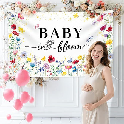GodMax Baby in Bloom Backdrop Banner, Wildflower Baby Shower Decorations 3 x 5Ft Backdrop Banner Set