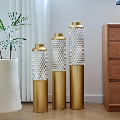 Floor Vases, Tall Home Decor Metal Vase Set of 3 Large Glazed Decorative Vases for Wedding Decor, Elegant Modern Flower Holder for Living Room, Entryway, Hallway, Dining Room