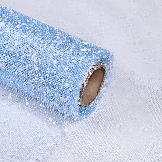 1Roll Flower Wrapping Mesh Paper DIY Snow Dot Yarn Floral Bouquet Gift Packaging Materials Craft Net Paper Florist Supplies Holiday Wedding Birthday Decoration 19.7inch x 4Yard (Sky Blue)