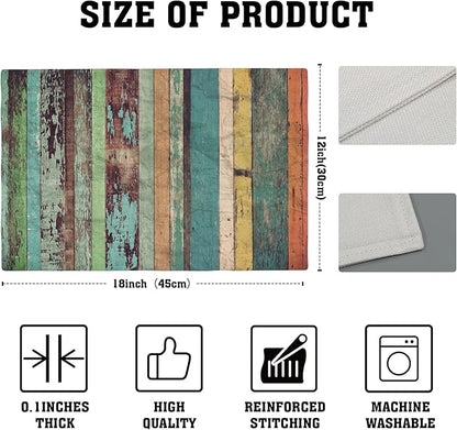Vintage Colorful Wooden Placemats Set of 4, Placemats Dining Table Mat Set,12x18 Washable Stain Resistant Wipeable Cloth Placemat for Kitchen Buffet Parties