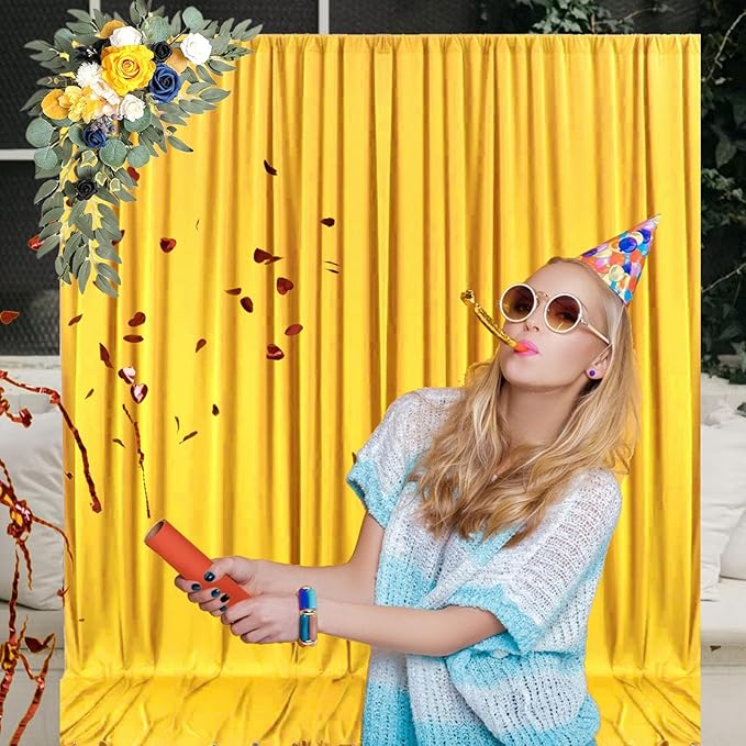 10 x 10 Feet Yellow Backdrop Curtain for Partie, Stain Background Curtains for Photoshoot, Birthday, Wedding, Halloween, Thanksgiving, Christmas, New Year Party Decorations 5Ft x 10Ft, 2 Panels