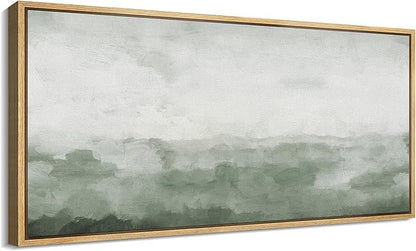 SIGNFORD Extra Large Framed Canvas Print Wall Art Misty Green Horizon Illustrations Modern Art Relax/Calm Warm for Living Room, Bedroom, Office - 60"x30"