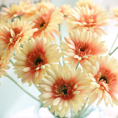 12pcs Artificial Gerbera Daisies,22 Inch Long Stem Silk Daisy Flowers,Realistic Artificial Flower Mums for Home Décor Centerpiece Wreath Supplies Wedding Bouquet,Princess Peach